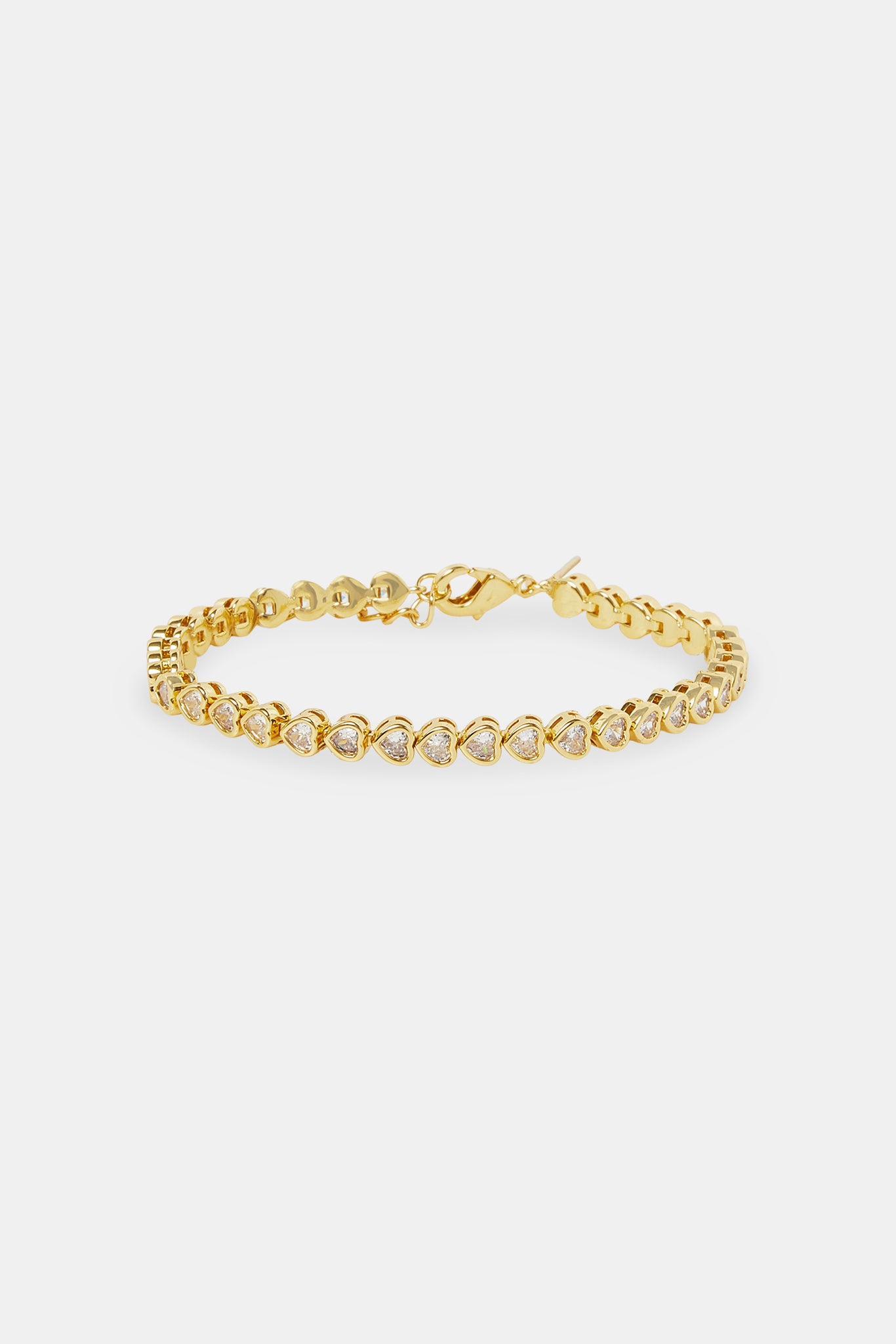 Iced Horizontal Heart Tennis Bracelet - 3mm - Gold